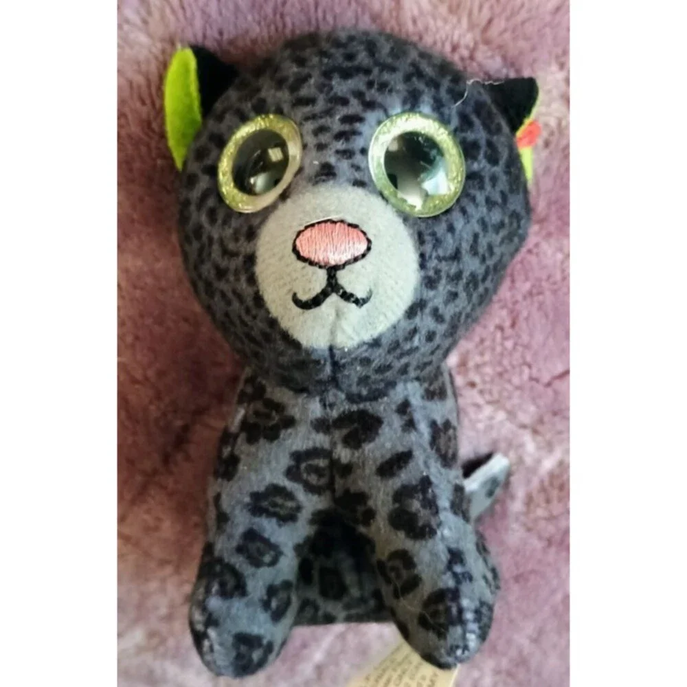 Ty Beanie Boos Dotson Gray Jaguar Cat Plush 2021 Green Glitter Eyes Mini Stuffed